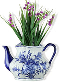 Blue & White Porcelain Wall Vase,Water Bottle Shape Hydroponic Vase Wall Planter for Indoor, Outdoor (D)