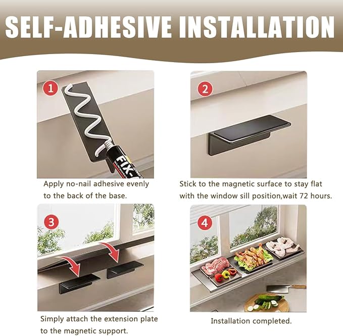 Window Sill Extender Plate, 23.6inch Carbon Steel Storage Shelf, Heavy Duty Countertop Extension Board with Magnetic Base for Kitchen Organization Storage (23.6x9.8in/60x25cm)