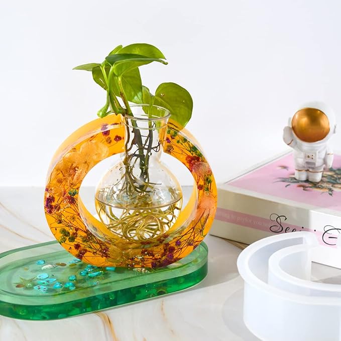 Vase Frame Resin Mold,Oval Shape Flower Plant Hydroponic Concrete Cement Mould for Propagation Station,with Calabash Shaped Plastic Bottle,Centerpieces,Weddings,Housewarming,Kitchen&Home