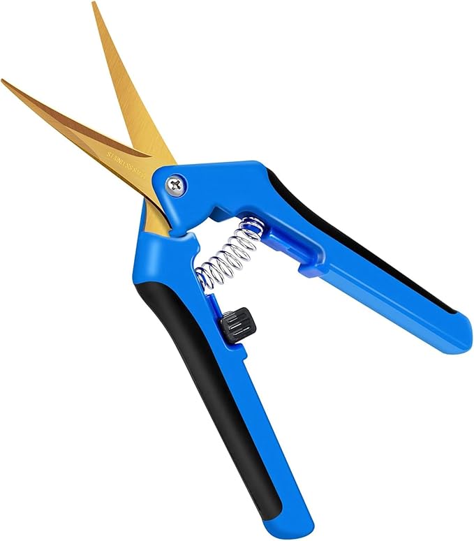 iPower 6.5 Inch Garden Hand Pruner Shears with Straight Stainless Steel Scissors, for Hydroponic Trimming Herb/Flowers/Vegetables/Plants, Blue, 1-Pack