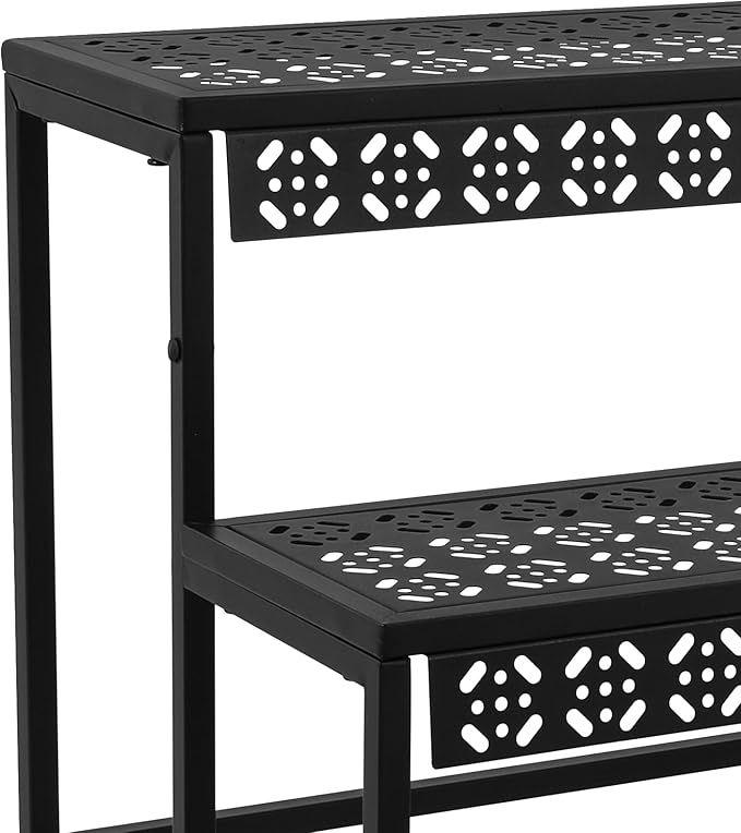 3 Tier Plant Stand for Indoor Outdoor, Large Capacity Iron Plant Shelf Stand for Multiple Potted Plants with Stepped Design,35.43/43.31/51.18in,Vintage Black Fan Shape Garden Stands