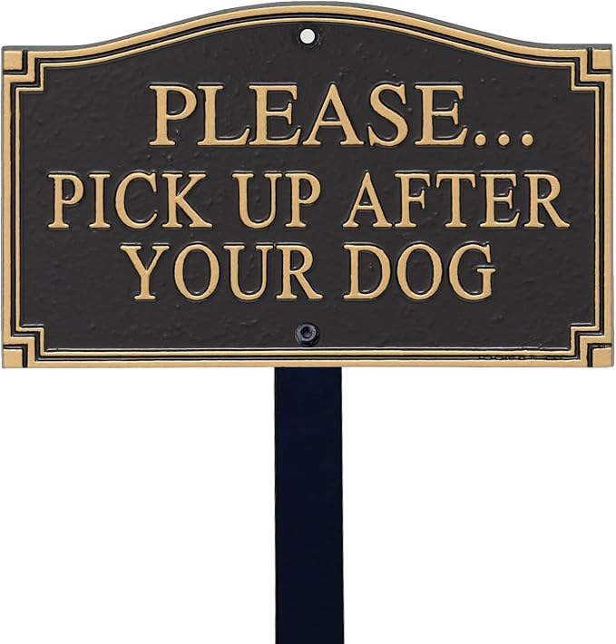 SmartSign Please Pick Up After Your Dog -Yard Sign | 5.75" x 9.5" Aluminum Garden Statement Plaque with 18" Black Premium/Designer Lawn Sign with Stake, Made in USA