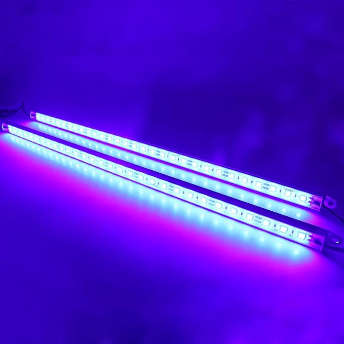 LEDENET 440nm Blue Waterproof LED Grow Light Strips, 12V DC Aquarium LED Strip Aluminum Lighting, 2 pc 20" Blue Boat Rigid LED Lights Strips, Marine LED Lights Bar