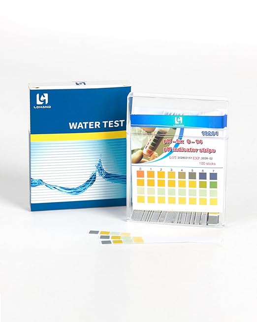 LOHAND pH Test Strips, 100 Strips, Fast&Convenient, 0-14 Universal pH Paper for Drinking Water/Liquid Testing/Urine/Pool/Soil Liquid/Brewing/Laboratory