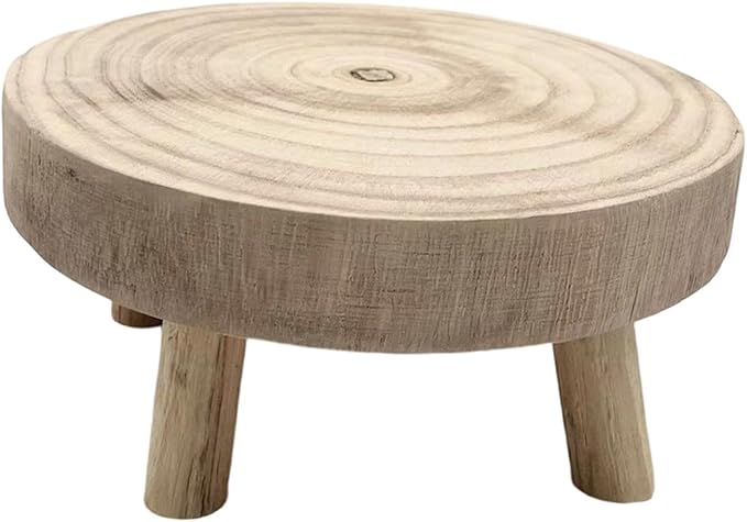 MYCENSE Wooden Stool Plant Stand for Indoor & Outdoor, Sturdy Flower Pot Stands Plants Shelf Potted Rack, Round Footstool, Decoration Racks for Home Office Garden Patio, D Wood 20x9cm