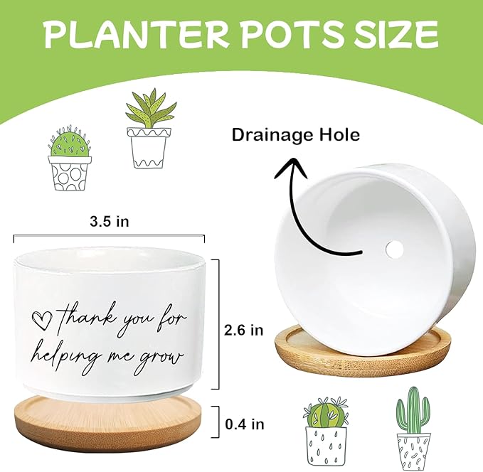 Thanks for Helping Me Grow Funny Plant Pots Thank You Pot Without Plant, Small Succulent Plant Pot Indoor Planter for Women Men Friend Coworker Housewarming Gift (No Plant)
