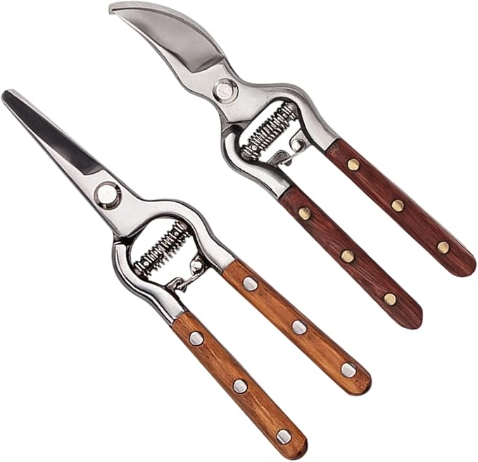 Pruning Shears – Stainless Steel Garden Scissors, Manual Hand Trimmer, Precision Cutting Tool | Curved Straight Tip Options, Spring Loaded Action, Easy Control Plant Care Solution for Flowers Vegetabl