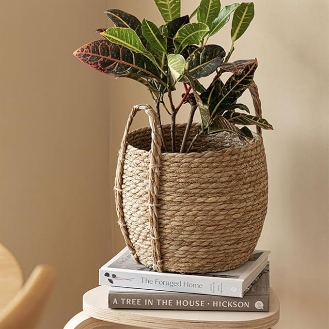 Wicker Planter Basket, Basket Planters for Indoor Plants, Rattan Grass Woven Flower Baskets, Planter Pot for Living Room,Floor Standing Storage,Balcony Garden Decoration (13.77x14.17in)