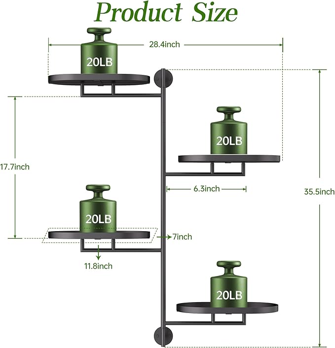 YQSLYSF Window Rotating Plant Stand Shelf Indoor Black Metal Floating Shelves 4-Tier Wall Mount Plant hanger Holders for Wall Planter Modern Home Decor window sill gifts