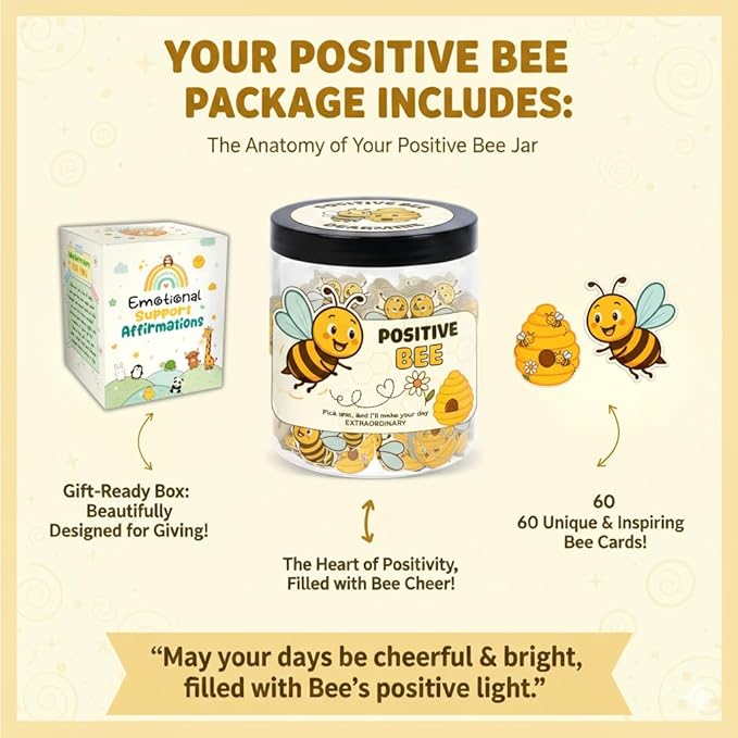 DEARMINE Positive Bee Cards Jar, Affirmation Cards for Women, Emotional Support Bee Themed Gift, Bumble Bee Gifts for Women Bee Lovers