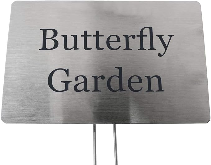 Stainless Steel Garden Sign. 6 x 4" sign with a 10" stake. Great as a Garden Memorial or Plant Label (Stainless Steel, 4 x 6")