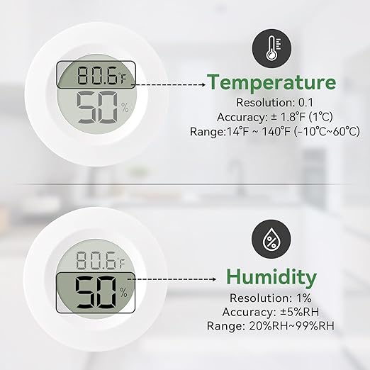 Atogou 2-Pack Mini Hygrometer & Thermometer, Indoor Outdoor Digital Humidity Meter Gauge Temperature, ℉/℃, for Home, Office, Reptile, Car, Greenhouse, Lab, Terrarium, Cellar.. A01 White