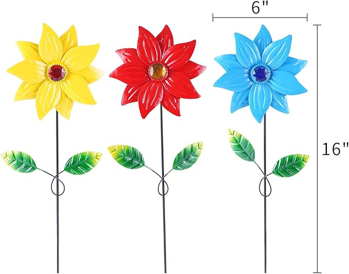 TZSSP Metal Flower Decorative,Floral Garden Stakes Yard Art,3 Pack Flower Garden Stakes Decor for Lawn & Yard Ornament