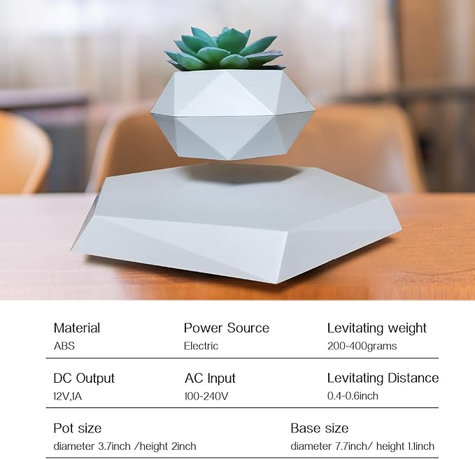 Levitating Plant Pot,Magnetic Floating Plant Pot for Small Plants,360°Rotating Levitating Desk Decor for Home & Office,Floating Pot Gift for Plant Lovers,Birthday, Christmas, New Year(white)