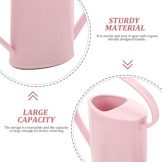 Lurrose 2l Long Spout Watering Can Pink Gardening Watering Kettle for Indoor and Outdoor Plants with Sturdy Spout