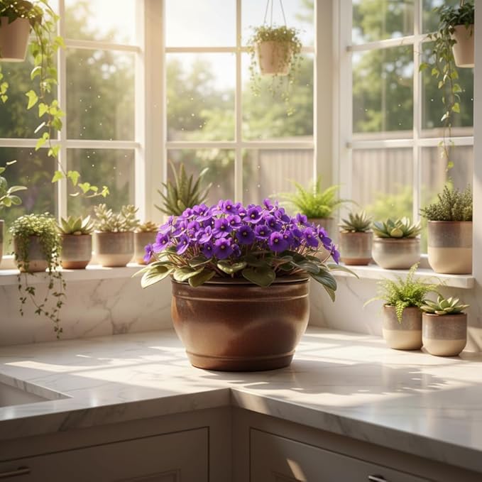 African Violet Pots Self Watering Round Ceramic Violet Pot (Copper, 6 inch)