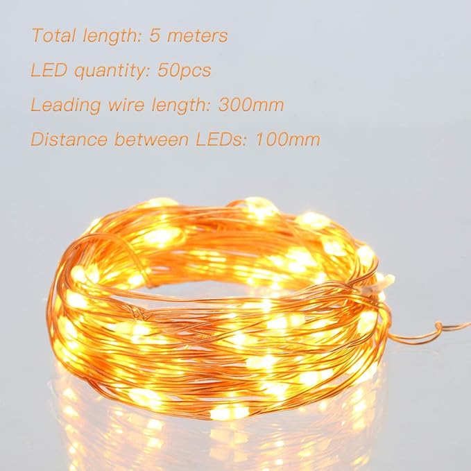 Ariceleo Led Fairy Lights Battery Operated, 1 Pack Mini Battery Powered Copper Wire Starry Fairy Lights for Bedroom, Christmas, Parties, Wedding, Centerpiece, Decoration (5m/16ft Warm White)