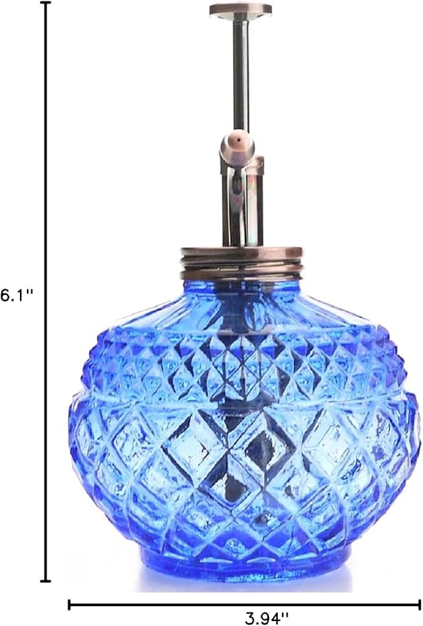 Plant Mister- Blue Color Glass Bottle & Brass Sprayer (Antique Copper)