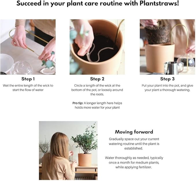 Beautiful Self-Watering Wick System for Effortless Plant Care, Automatic Drip Irrigation, Sustainable & Stylish Scandinavian Design, Ideal for House Plants (S, Brass Patina)