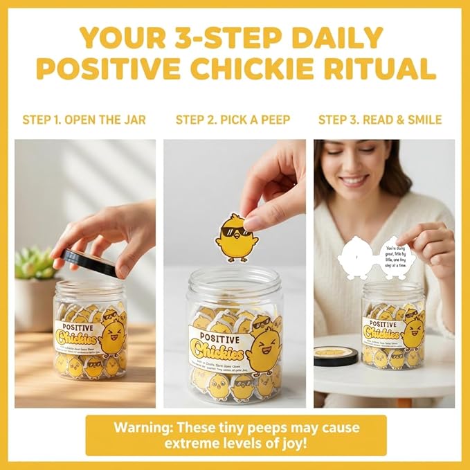 DEARMINE 60 Positive Chick Jar, Affirmation Cards for Women, Teens, Emotional Support Chickies, Chickies Gift, Chicken Gifts for Women, Funny Chicken Lady Stuff Gift