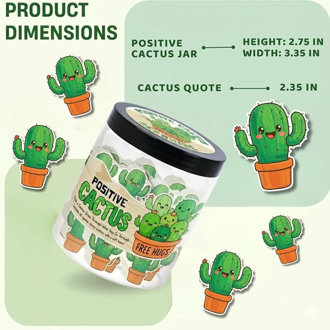 Positive Cactus Jar with 60 Daily Affirmation Cards, Emotional Support Plant Cactus Gifts, Stress Relief, Motivational Gift, Cactus Plushies, Mini Plant Toy Decor, Funny Gifts for Women, Positive Toy