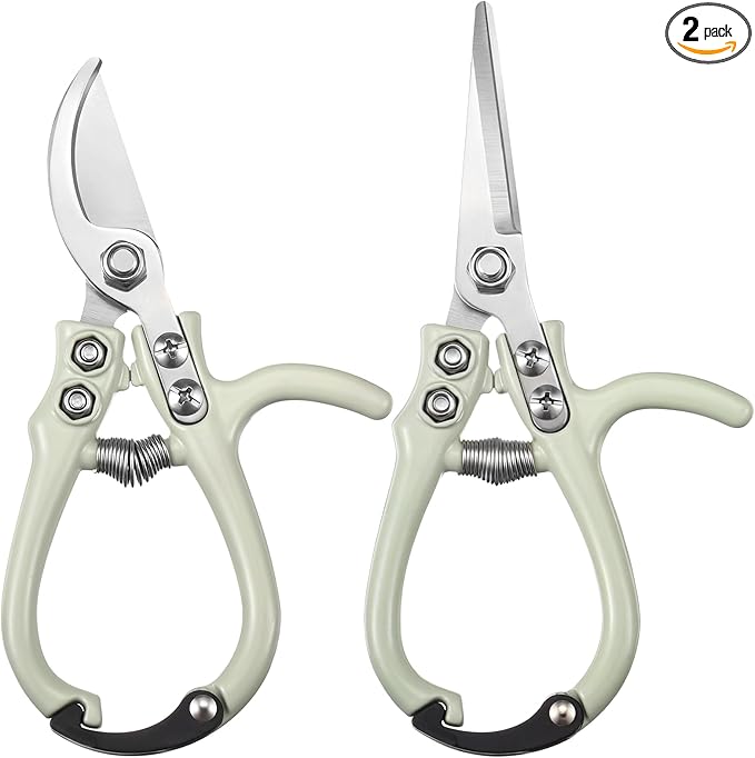 Plant Scissors with Lock 2 Pack, 6'' Bypass Hand Pruner & 6.7" Precision Garden Scissors Rust Resistant Hand Sprout Pruning Shears Gardening Tools for Herbs, Plants