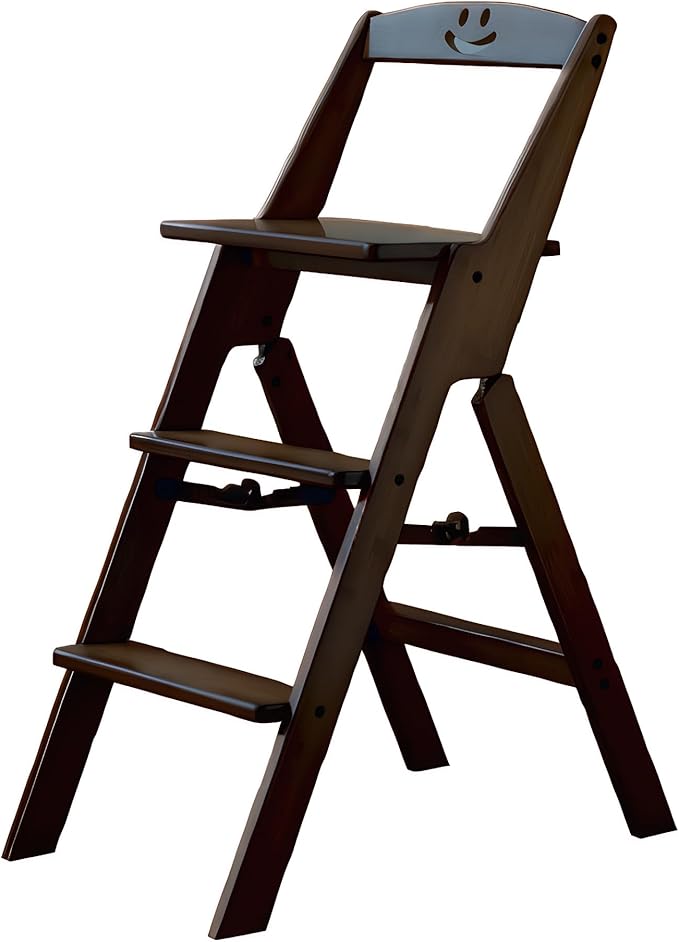 Foldable Wooden 3 Step Ladder and Stool Chair 2 in 1 (Black)