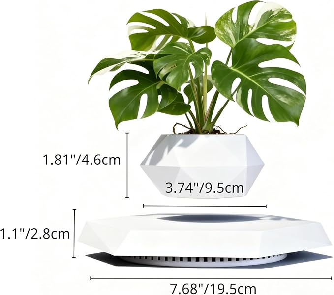 Levitating Plant Pot, Magnetic Levitation Flower Pot Rotating Planters Suspension Floating Plant Succulents Potted for Home Living Room Office Desk Decoration (White)