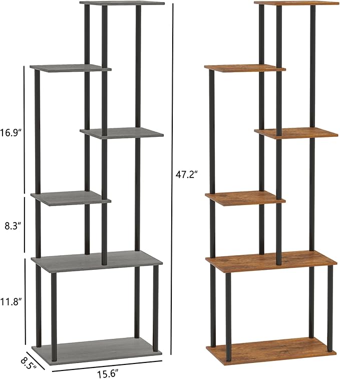 Plant Stand Indoor, 6-Tier Tall Plant Shelf Multiple Metal Wood Flower Pot Holder for Living Room Office Balcony Patio, Oak Grey