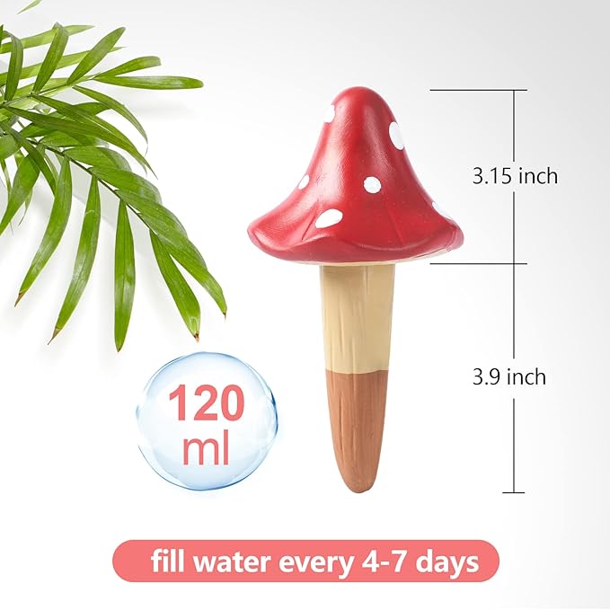 Self Watering Spikes Mushroom Shaped Plant Watering Globes Irrigation Terracotta Watering Device Garden Waterer for Indoor Outdoor Plant 4 Packs