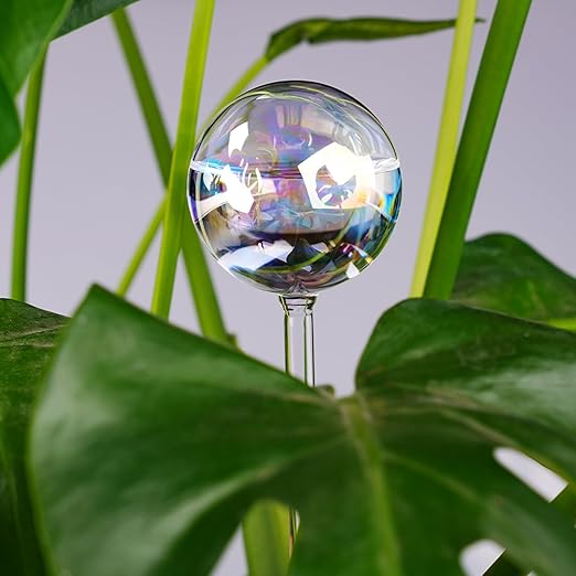 Tomorotec [4 PCS] Light Iridescent Rainbow Gradient Color Clear Glass Self-Watering System Spikes, Automatic Plant Waterer Bulbs