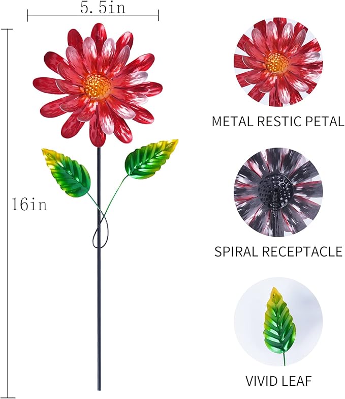 Garden Stakes Decorative, Metal Flowers for Outside, Glow in Dark Yard Lawn Ornaments Plant Pot Flower Bed Decor, Patio, Set of 3, Purple Yellow Red