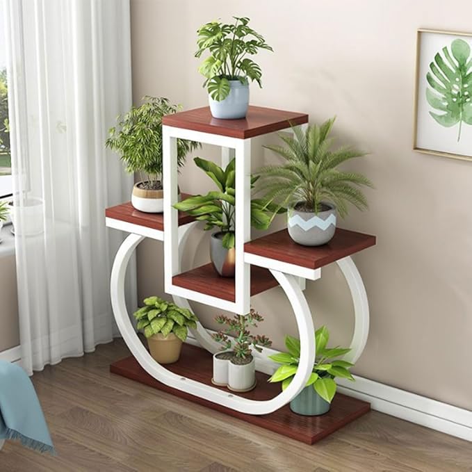 4 Tier Plant Stand Indoor, Multi Layered Iron Flower Pot Racks for Plants Multiple, Large Metal Tall Curved Oval Plant Shelf, Multiple Organizer for Garden Patio Lawn Balcony Office