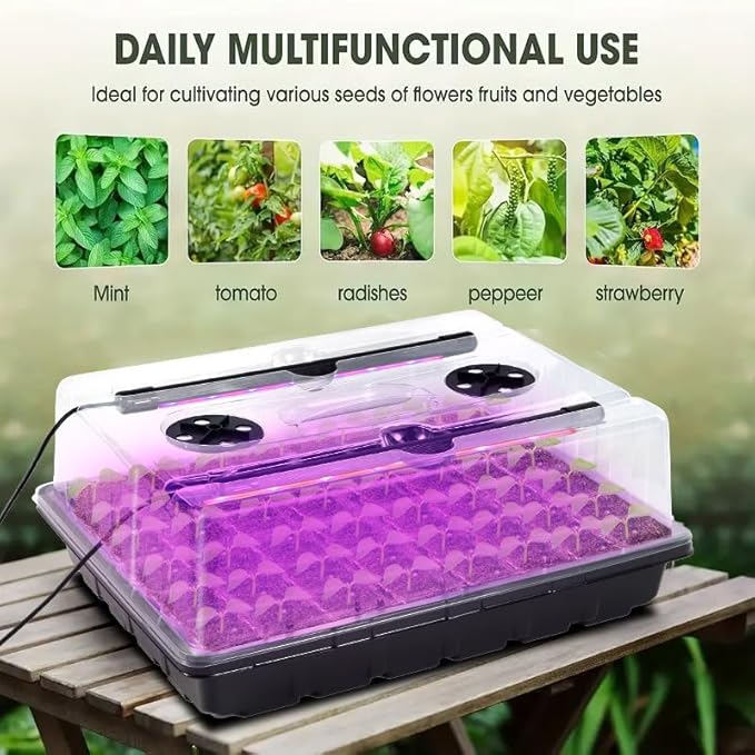 96-Cell Self-Watering Seed Starter Tray with Grow Light & Humidity Dome for Indoor Seedling Growth Complete Kit for Plant Germination LED Red Blue 2 Set