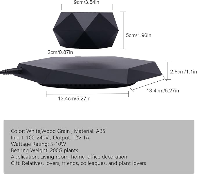Floating Plant Pot,Magnetic Levitating Plant Pot for Air Plants,Rotating Air Bonsai Planter Flower Pot for Office Home Levitating Desk Levitating Decor(Black)