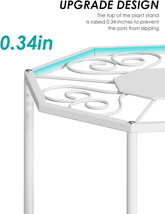 5-Pack Metal Plant Stands for Outdoor Indoor, Anti-Rust Iron Flower Pot Stand, Heavy Duty Plant Pot Shelf for Multiple Plant, Decoration Racks for Home, Patio & Garden (White)