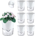 6-Pack 6" Clear Self Watering Pots for Indoor Plants Large Hexagon Self-Watering Planters Orchid Pots Plastic Wick Flower Plant Pots for African Violet, Spider, Herbs, Home Decor, White and Clear