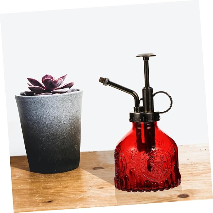 Mikikit Portable Refillable Glass Plant Mister Vintage Embossed Water Spray Bottle for Indoor and Outdoor Gardening Easy to Use for Plant Care and Flower Watering