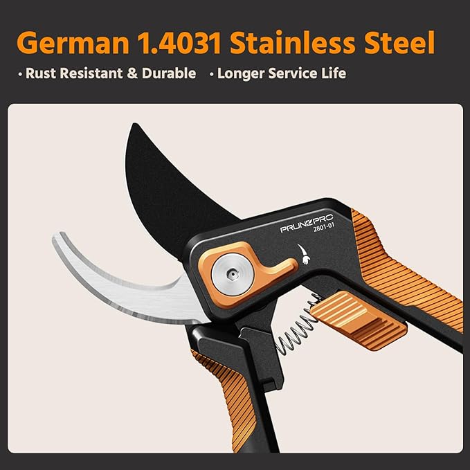 PrunePro Pruning Shears for Gardening 2 Pack Professional Bypass Hand Pruner Stainless Steel Sharp Blade Garden Scissors Plant Flower Garden Clipper Orange