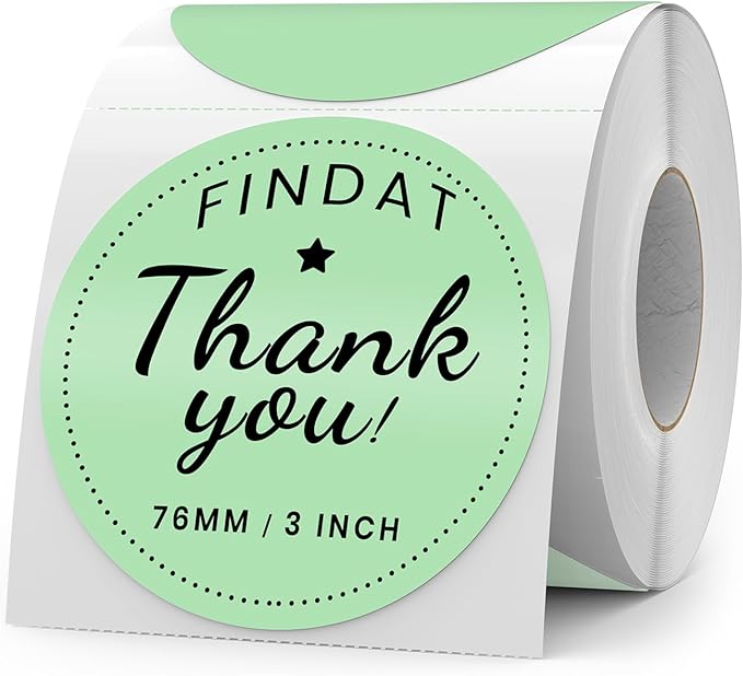 Green Round Thermal Labels 3 Inch Vinyl Circle Waterproof Direct Printer Sticker Self-Adhesive Perforated Name Tag for Logo DIY QR Design Office Address 500 PCS