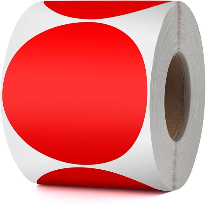 Red Circle Thermal Labels Vinyl 3 Inch Self-Adhesive Round Stickers Roll Waterproof Printer Decals Name Tag for QR Code DIY Office Address 500 PCS