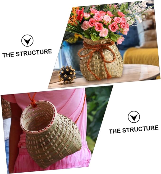 Zerodeko 1pc Bamboo Basket Rustic Decor Fish Aquarium Decoration Pastoral Style French Decor Containers for Fruit Table Top Decor Plant Pot Indoor Hand- Rattan Child Bread Basket