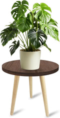 14IN Tall Plant Stand Holder for Indoor Planters, Mid Century Small Round Wood Table for Living Room Corner Floor