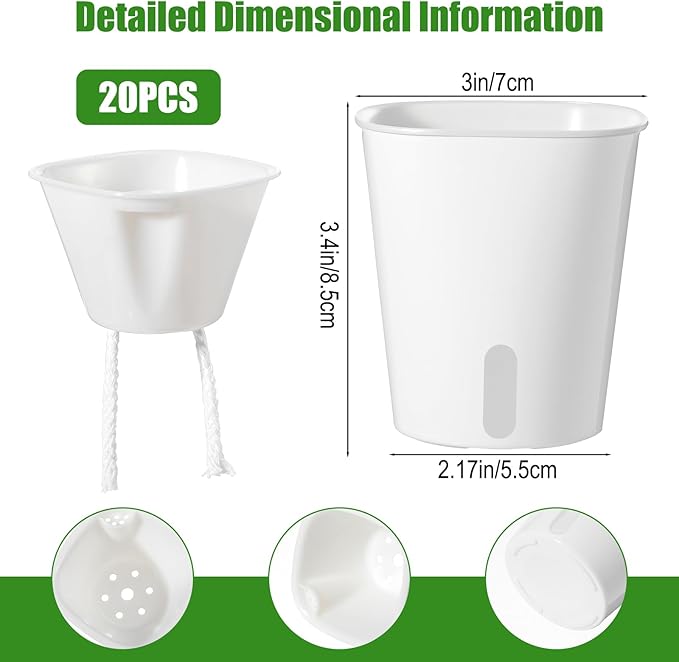 20 Pack 3 Inch Self Watering Pots for Indoor Plants Small White Plastic Planter Garden Hydroponic Flower Pots with Level Indicator Vents for House Plants, Flowers Violets Ocean Spider Plant