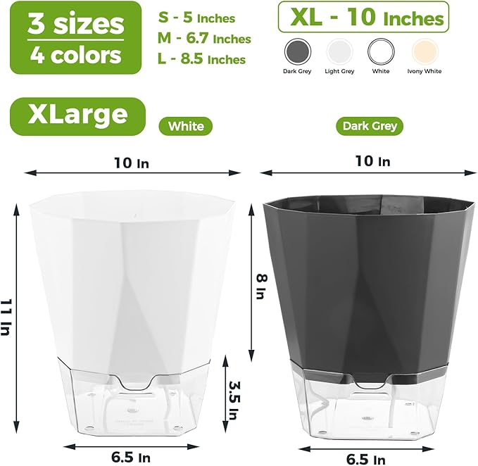 4 Pack Self Watering Pots for Indoor Plants, 10 Inches Self Watering Planters African Violet Pots Clear Pots for Herb Orchid Flower Houseplant, White