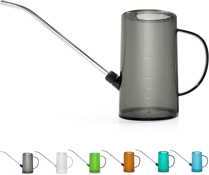 Qilebi Small Watering Can with Stainless Steel Long Spout for Indoor/ House Plant Flowers Garden 1L/34oz