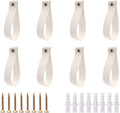 Curtain Rod Holders,8 Pack Leather Curtain Rod Brackets with Screws,PU Curtain Rod Hangers,Leather Straps Hooks for Wall Pole Macrame Boho Art Décor, White