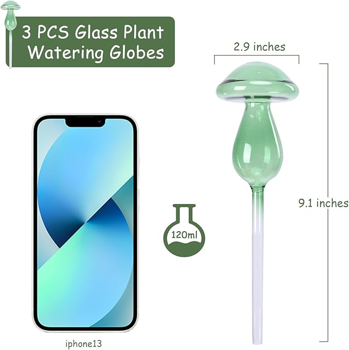 Mushroom Plant Watering Globes 3PCS Plant Watering Devices Glass Self Watering Planter Insert Automatic Plant Waterer Indoor