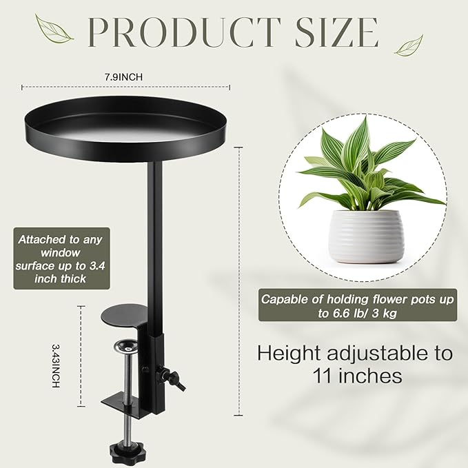 Teenyyou 1 Pcs Window Sill Plant Shelf 7.9''D x 14.2''H Adjustable Window Shelf Windowsill Clamp Tray for Indoor Plants Metal Windowsill Extension Tray Planter Floating Shelves for Indoor Outdoor