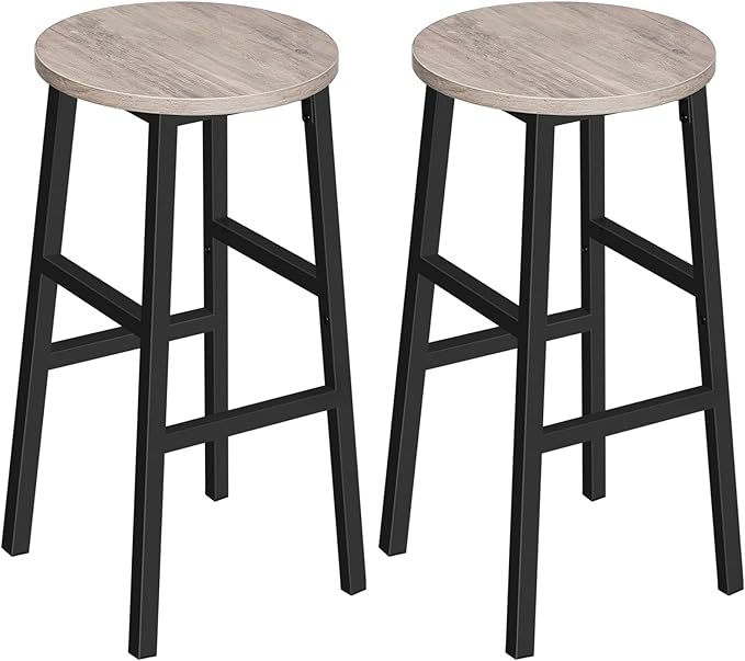 MAHANCRIS Bar Stools, Set of 2 Round Bar Chairs with Footrest, 24.4 Inch Kitchen Breakfast Bar Chairs, Industrial Bar Stools, Easy Assembly, for Dining Room, Kitchen, Greige BAHG0201Z